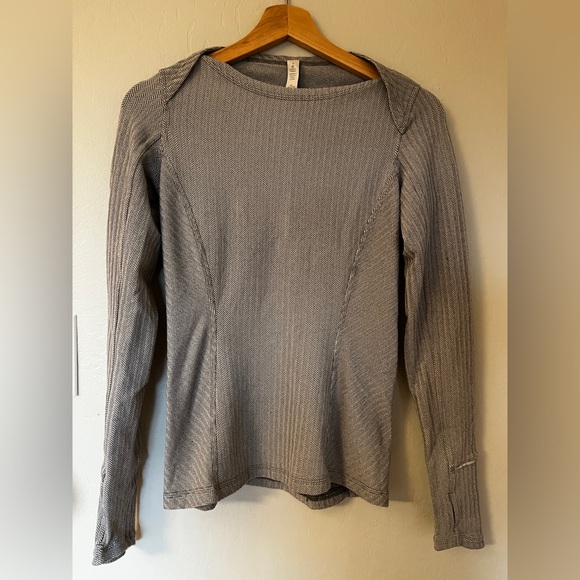 Lululemon Kanto Catch Me Thermal Run Longsleeve Top Heathered Herringbone Size 4 - Picture 1 of 4